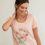 Chemise de nuit longue motif plac� fleurs manches courtes - blancheporte