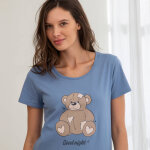Chemise de nuit longue motif plac� ourson manches courtes - blancheporte