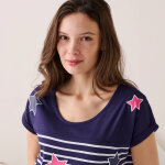 Chemise de nuit ray�e et �toiles, fils teints - blancheporte