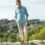 Chemise ray�e coton lin manches longues - blancheporte