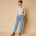 Chemise voile imprim� fleuri, surimpression dor�e - blancheporte