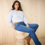 Chemisier boutonn� col rond ray� - blancheporte