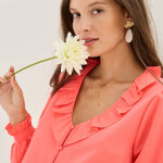 Chemisier boutonn� col v volant� - blancheporte