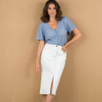 Chemisier boutonn uni dentelle, manches coudes - 38 - bleu - lora zellini