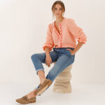 Chemisier brod� col rond, manches longues blousantes - blancheporte