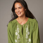 Chemisier brod�, manches 3 / 4 - blancheporte