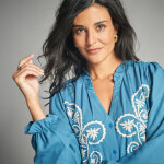 Chemisier brod, viscose - 42 - bleu - lora zellini