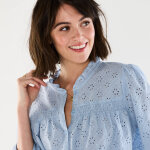 Chemisier broderie anglaise, smocks et col volanté - blancheporte Chemisier broderie anglaise, smocks et col volanté - blancheporte