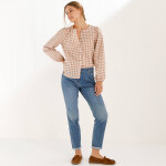 Chemisier col rond � carreaux, manches longues blousantes - blancheporte