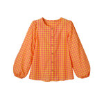 Chemisier col rond � carreaux, manches longues blousantes - blancheporte