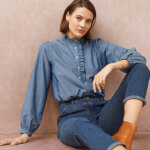 Chemisier col volant en chambray - blancheporte