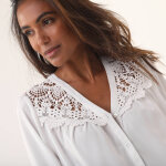 Chemisier empi�cement macram� �cailles, manches blousantes - blancheporte