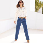 Chemisier fluide � plastron fronc�, imprim� bouquets - blancheporte