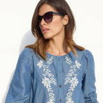 Chemisier jean brod�, manches longues - blancheporte