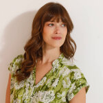 Chemisier manches courtes col volant, imprim floral - blancheporte