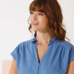 Chemisier manches courtes col volant�, uni - blancheporte