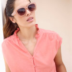 Chemisier manches courtes col volant�, uni - blancheporte