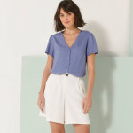 Chemisier manches courtes uni, plumetis - blancheporte Chemisier manches courtes uni, plumetis - blancheporte