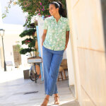 Chemisier smocks Épaules, imprimé bicolore - blancheporte Chemisier smocks Épaules, imprimé bicolore - blancheporte