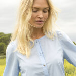 Chemisier uni col rond, manches longues blousantes - blancheporte