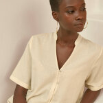 Chemisier uni col tunisien, manches courtes - blancheporte