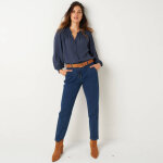 Chemisier uni en crpon, col volant macram - blancheporte