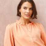 Chemisier uni volant� en coton textur� - blancheporte