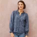 Chemisier volant� imprim� marguerites, coton textur� - blancheporte