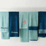 Collection serviettes de bain 420 g / m� liteau tiss� motif vichy - drap de douche : 70x130cm - bleu ...