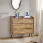 Commode 3 tiroirs, en bois et rotin - blancheporte