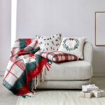 Coussin coton bouclette, broderies skieurs - blancheporte