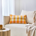 Coussin rectangulaire coton lin carreaux - blancheporte