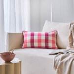 Coussin rectangulaire coton lin carreaux - blancheporte