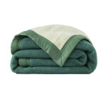 Couverture bicolore pure laine 600 g / m� - couverture 1 personne : 150x220cm - vert - ourson
