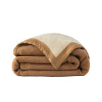 Couverture bicolore pure laine 600 g / m - couverture 2 personnes : 240x300cm - marron - ourson