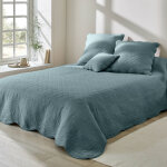 Couvre - lit uni style boutis cassandre - housse de coussin : 40x40cm - bleu - colombine