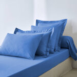 Drap - housse uni polyester - coton bonnet 32 cm - drap - housse 1 personneonne : 90x190cm - bleu - colombine ...