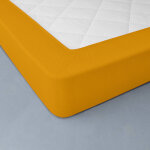 Drap - housse uni polyester - coton bonnet 32 cm - drap - housse 1 personneonne : 90x190cm - jaune - ...