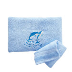 �ponges brod�es dauphins colombine� - lot - drap de bain : 70x130cm - bleu - colombine