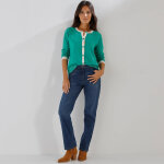 Gilet col rond bicolore, boutonn� - blancheporte