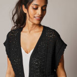 Gilet crochet en coton, manches courtes - 34 / 36 - noir - lora zellini
