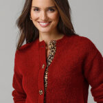 Gilet maille moelleuse en laine mélangée, détails imprimé léopard - 38 / 40 - rouge - lora zellini Gilet maille moelleuse en laine mélangée, détails imprimé léopard - 38 / 40 - rouge - lora zellini