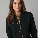 Gilet maille moelleuse en laine mlange, dtails imprim lopard - 38 / 40 - noir - lora zellini