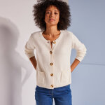 Gilet paletot maille fantaisie, boutons effet corne - blancheporte