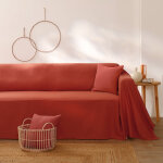 Jet canap coton bachette uni - plaid : 140x200cm - orange - colombine