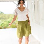 Jupe ceinture smockée unie, crépon - blancheporte Jupe ceinture smockée unie, crépon - blancheporte