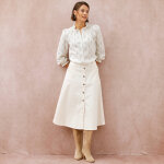 Jupe longue �vas�e boutonn�e devant, twill stretch - blancheporte