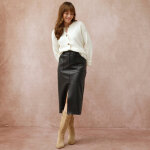 Jupe longue fendue, aspect cuir( * * ) - blancheporte Jupe longue fendue, aspect cuir( * * ) - blancheporte