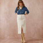 Jupe longue fendue, velours ctel - blancheporte