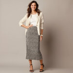Jupe longue maille plisse, imprim peau de bte - 46 / 48 - beige - lora zellini